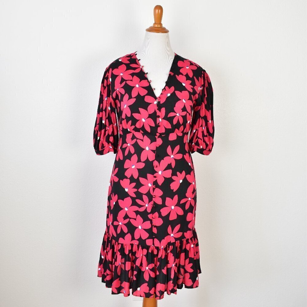Calvin Klein Elbow Sleeve Floral Challis Flounce Dress - 10